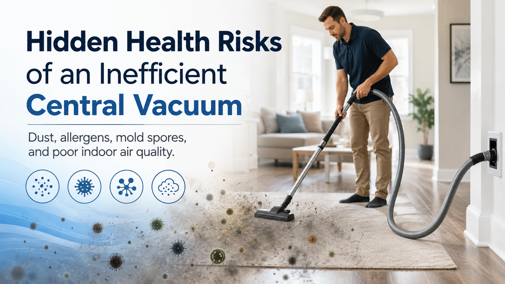 Central vacuum system being used in a home to show how poor suction and filtration can affect indoor air quality.