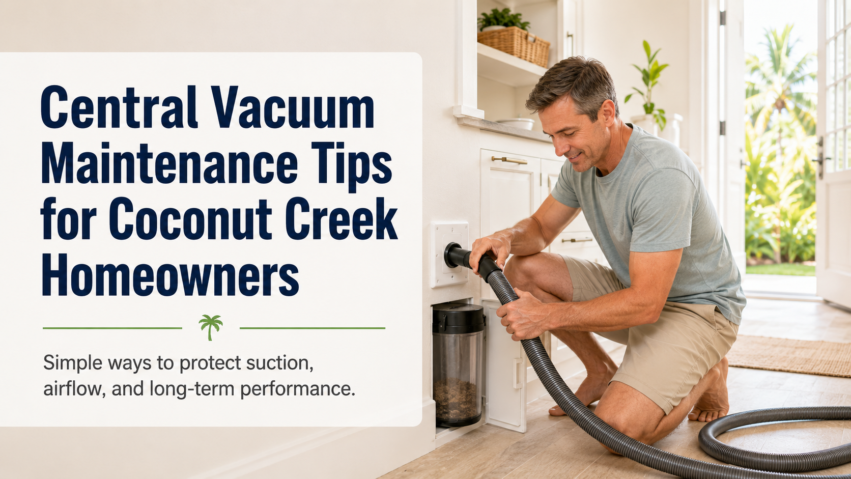 Central vacuum maintenance tips for Coconut Creek homeowners in a bright South Florida home
