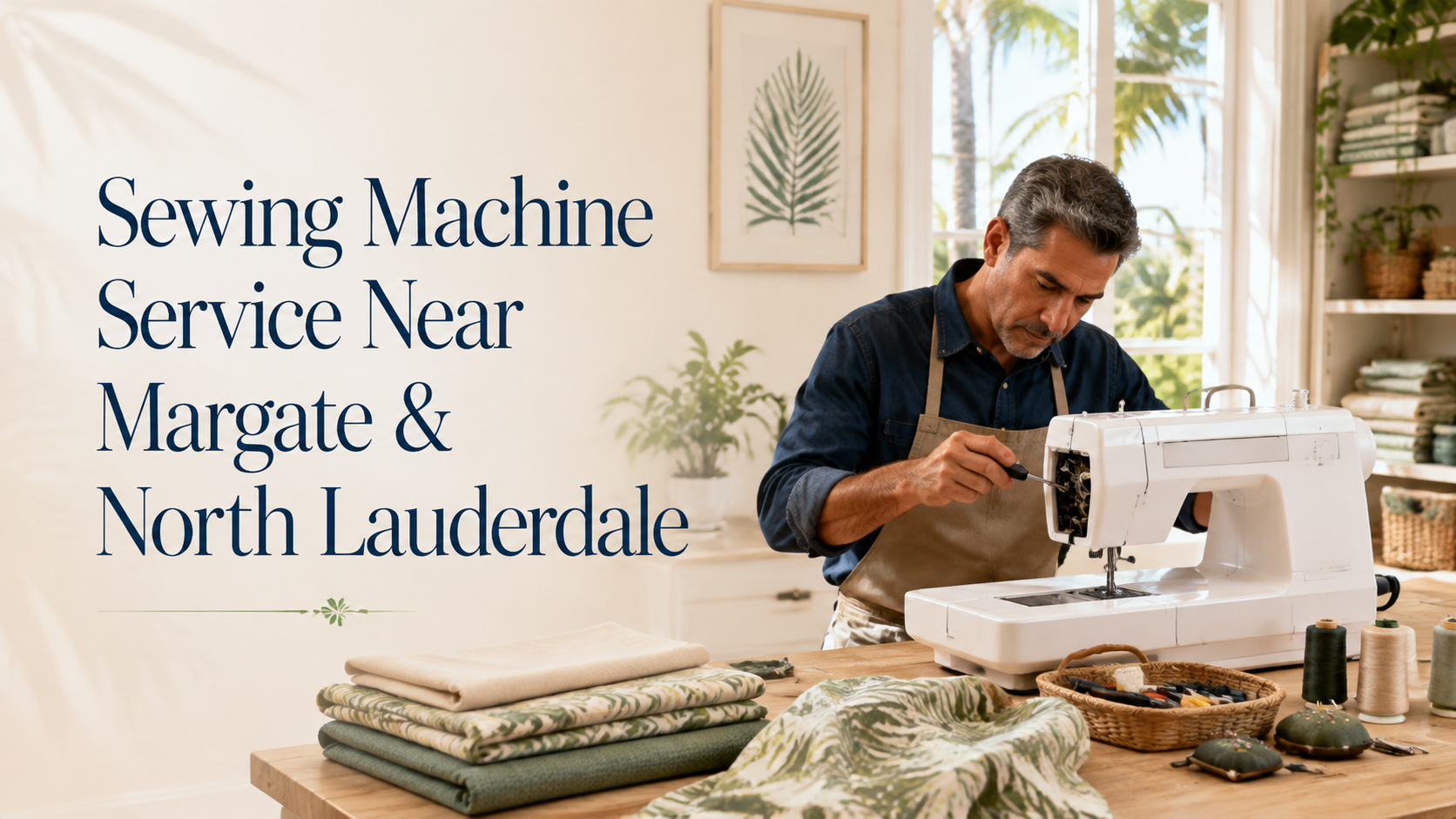Technician providing sewing machine service near Margate and North Lauderdale