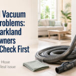 Central vacuum hose connected to a wall inlet in a Parkland home