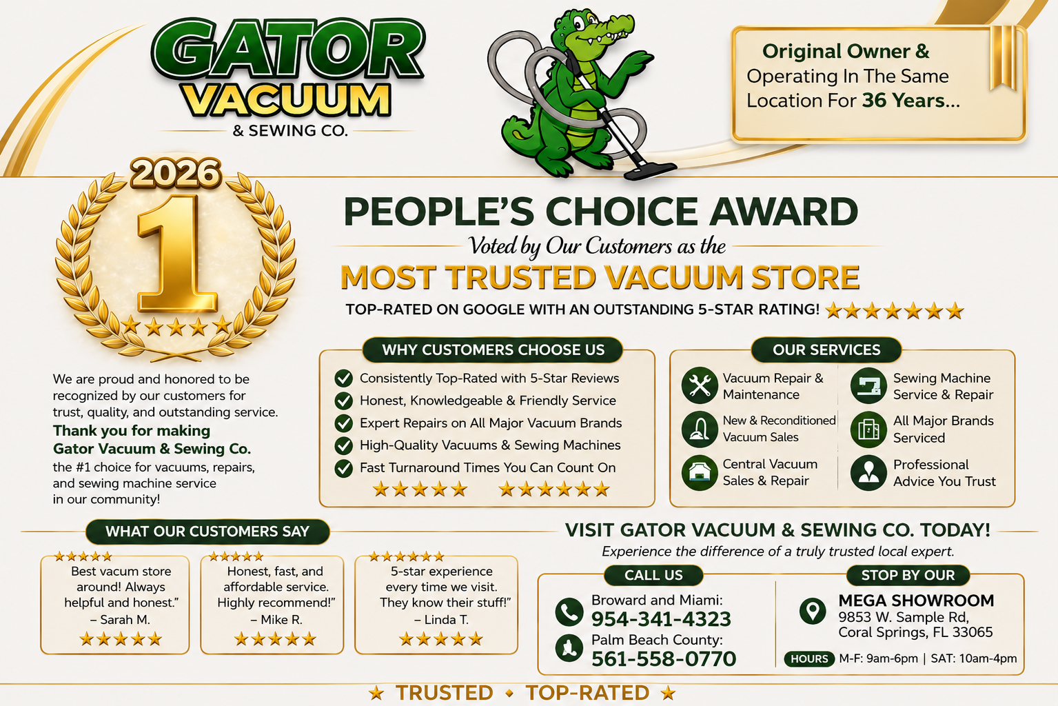 Gator Vacuum People's Choice Award 2026 flyer