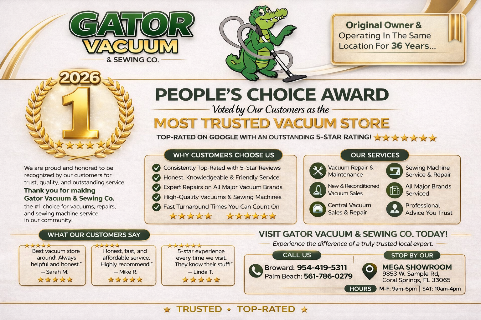 Gator Vacuum People's Choice Award 2026 flyer